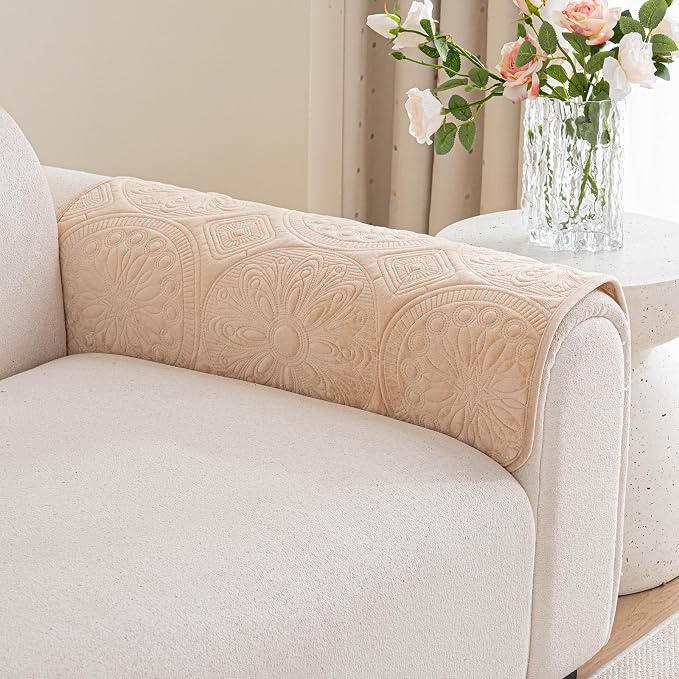 Couch Covers for Sofa, Flower Couch Cover for Dogs, Bohemia Sofa Covers Washable, Anti Slip Furniture Protector Covers for Armrest(1pc, Khaki, 27.6"x 27.6") by MDSASFD