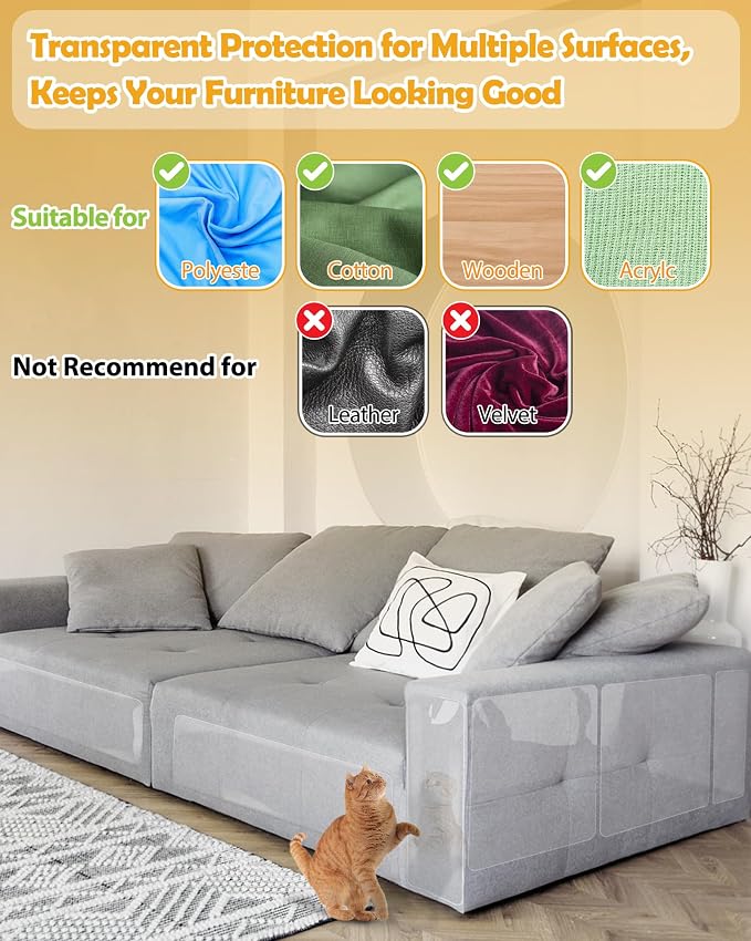 Thickend Cat Scratch Couch Furniture Protector -12 Pack | Clear Plastic Sticky Cover, Anti Scratch Protection for Couches from Pet Claws - Image 6