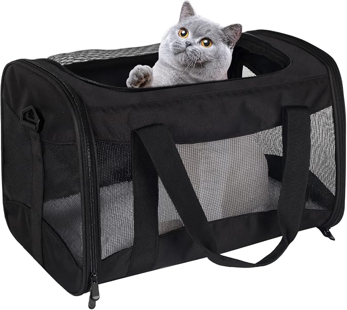 Cat Carrying Case - Pet Carrier Airline Approved, Protable and Breathable Pet Travel Carrier Removable Fleece Pad, Collapsible Cat Carrier Dog Carrier for Medium Cats Small Cats Dogs(Medium, Black) - Image 7