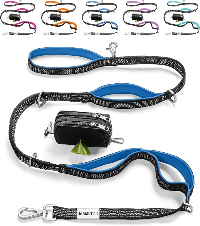 Heavy Duty Dog Leash for Large Dogs – 6FT Reflective Bungee with Padded Handles, Strong Carabiner Clip, No Pull Control for Medium & Large Breeds, Includes Poop Bag Holder & Treat Pouch (Royal Blue) by Leashrr20