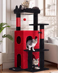 Globlazer Gothic Cat Tree Tower for Indoor Cats, 50-inch Goth Adult Cat Tree House for Large Adult Cats with Steps, Scratching Post, 2 Cat Caves, Dangling Toys, FC50, Blood-Goth by Globlazer