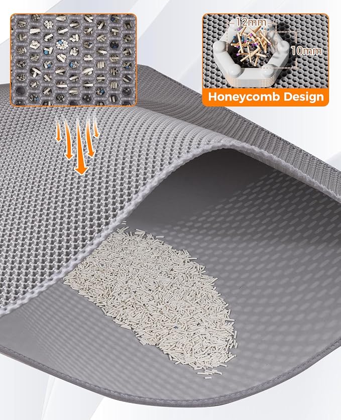 Cat Litter Mat - Extra Large Cat Litter Mat Litter Trapping Mat 46"x26"-Honeycomb Double Layer Design,Urine and Water Proof Material,No Slip& No Phthalate,Washable Easy Clean（Grey） - Image 3