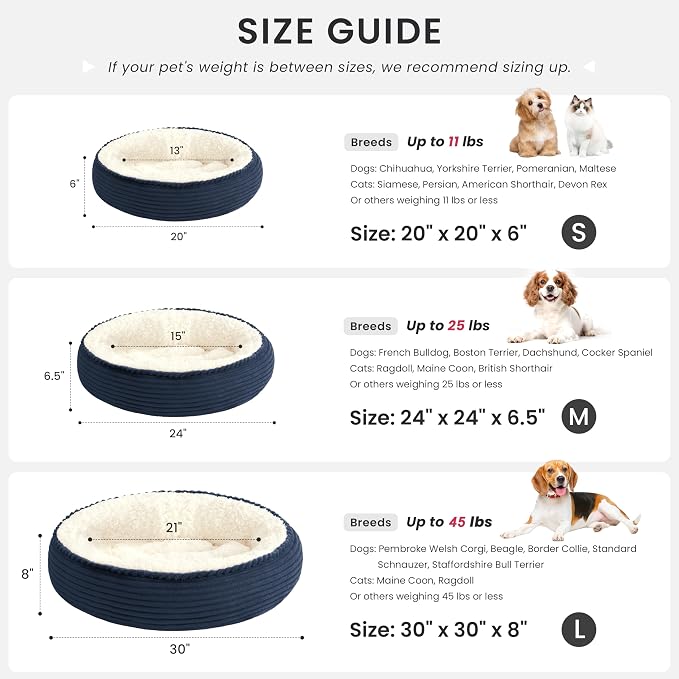 Love's cabin Round Donut Cat and Dog Cushion Bed, 24in Pet Bed for Small or Medium Dogs, Anti-Slip & Water-Resistant Bottom, Soft Durable Fabric Pet Beds, Washable Calming Cat Bed Navy Blue - Image 4