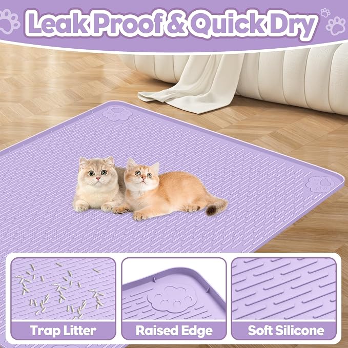 Silicone Cat Litter Mat for Litter Box 34”x22” Large Cat Mat, Purple | Waterproof, Non-Slip, Leak-Proof Rug Mat with Lip, Easy to Clean, Extra Large Litter Catcher Mat for Floor - Image 3