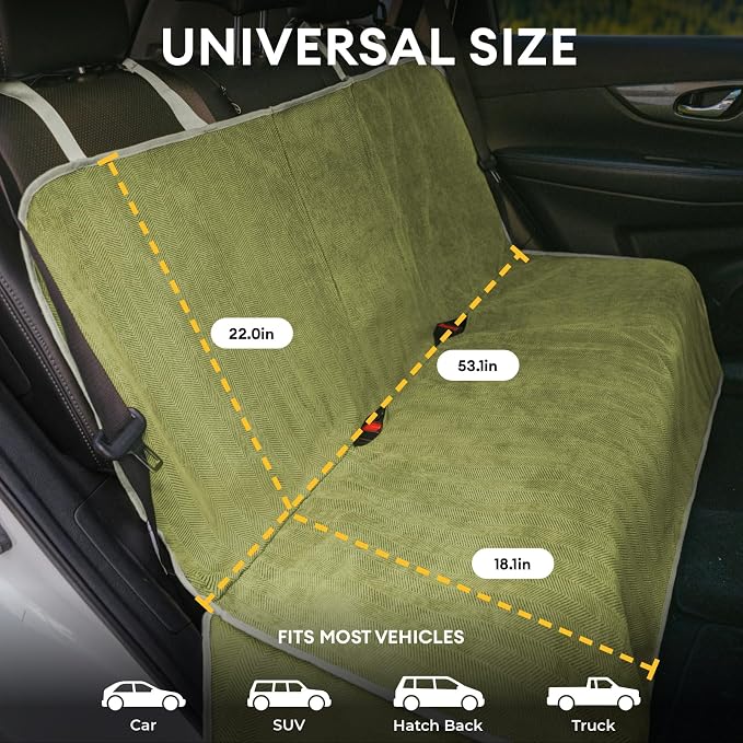 FUNNY FUZZY Dog Car Seat Cover for Back Seat, Back Seat Pet Cover for Dogs Waterproof, Scratchproof Dog Backseat Cover, Non-Slip Bench Car Seat Protector, Universal Fit Most Cars, SUVs, Trucks, Green - Image 2