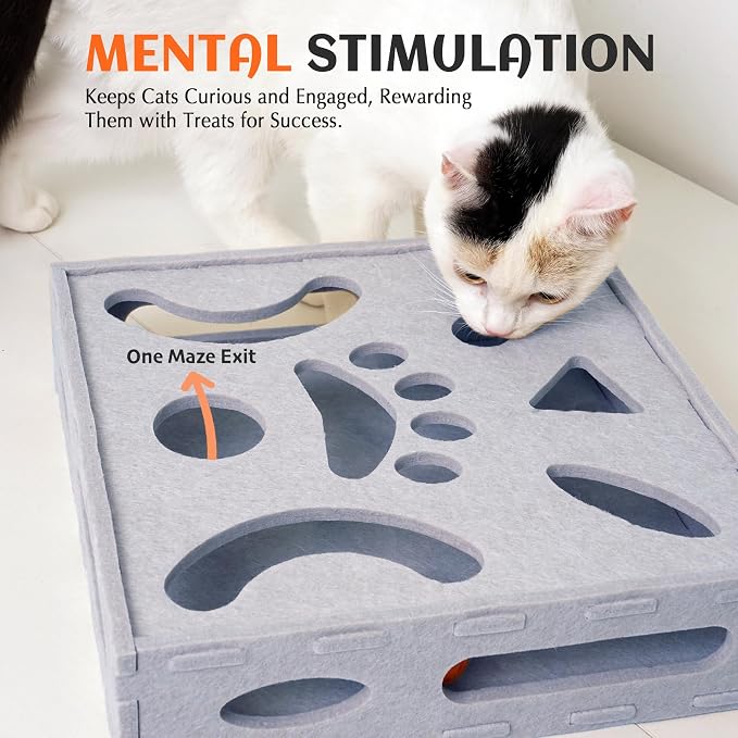 PETKARAY Felt Cat Puzzle Toy, Interactive Cat Toys for Indoor Cats, Interactive Maze for Kitten Felt Puzzle Box with Ball, Grey - Image 3