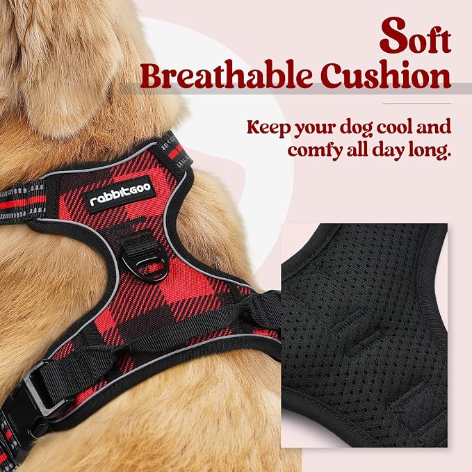 rabbitgoo Dog Harness, No Pull for Large Dogs with 2 Leash Clips, Pet Vest | No Choke with Handle, Adjustable Soft Padded, Reflective, Easy Control for Walking, Red Plaid, Small - Image 2