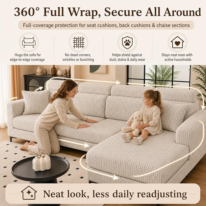 Stretch Sofa Slipcover, 2026 Upgraded Non Slip Couch Cover with Adjustable Straps, Pet Dog Cat Friendly Furniture Protector for 3 Seater, Washable for Living Room - Image 6