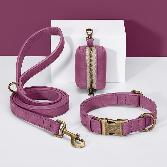 Didog Dog Poop Bag Holder for Leash, Stylish PU Leather, Purplw | Easy Clean for Daily Walking, Quick to Install on Leash & Harness, Easy-Pull with Metal Clip, Includes 1 Roll Pet Waste Bag - Image 5