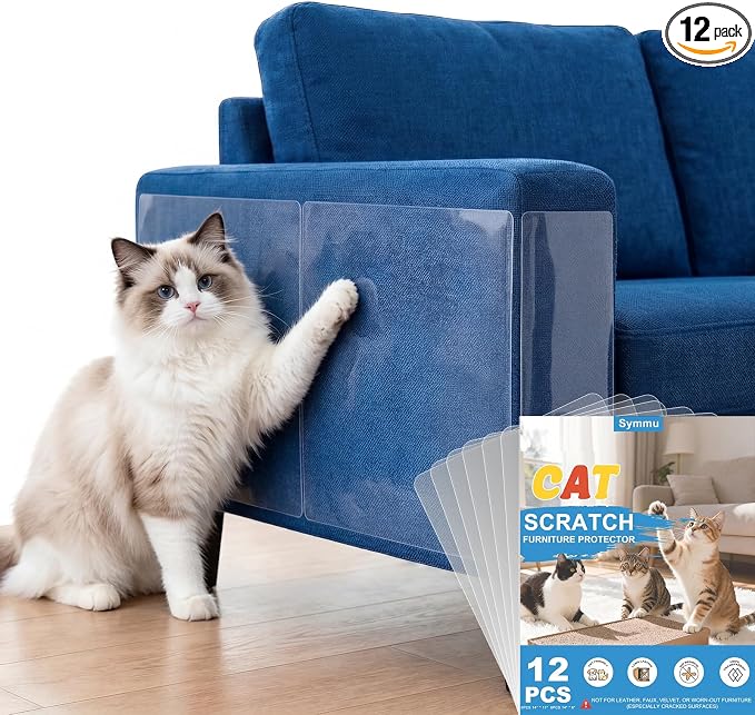 12PCS Symmu No Pins Anti Cat Scratch Furniture Protector for Fabric Sofa | No-Residue, Heavy-Duty, No Pins Required, Single-Sided, Clear, Cuttable, Pet-Friendly, Easy to Install by Unknown