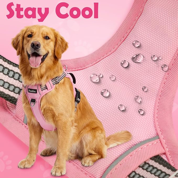 Dog Harness No Pull, Adjustable Pet Vest Harness, Super Soft Material with Vertical Handle Easy Control, Reflective Night Walking, 2 Leash Clips for Medium Sized Dogs, Pink, M - Image 6