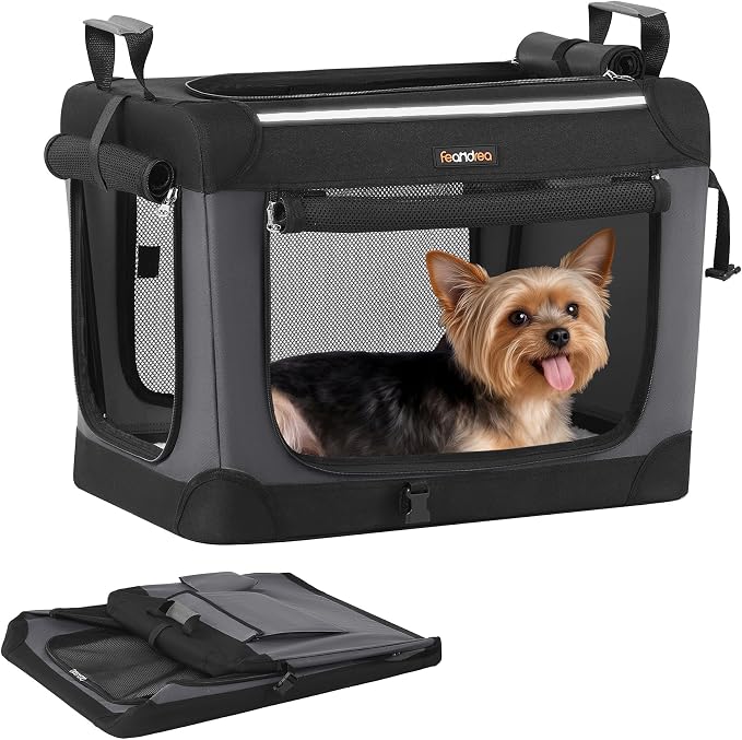 Feandrea Collapsible Dog Crate, Portable Travel Crate, 20-Inch | Oxford Fabric Pet Carrier with 4 Mesh Doors, Handles, Storage Pocket, Water Bottle Holder, UPDC015BH02 by FeandreabySONGMICSHOME