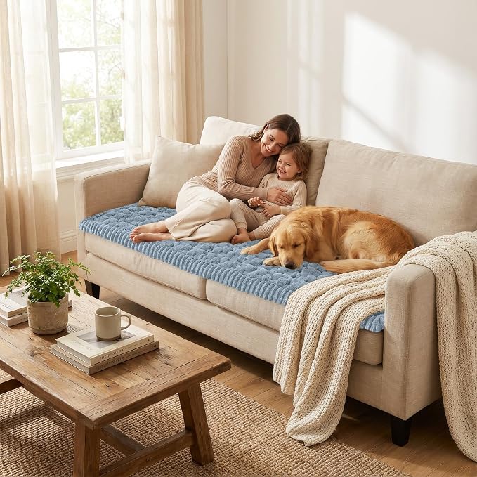 Smiry Non Slip Couch Covers for Dogs, Scratch Resistant Pet Sofa Protector | Machine Washable Soft Fuzzy Thick Furniture Cover for Sofa Loveseat Sectional Large Dogs, Airy Blue, 27.6" x 88" - Image 5