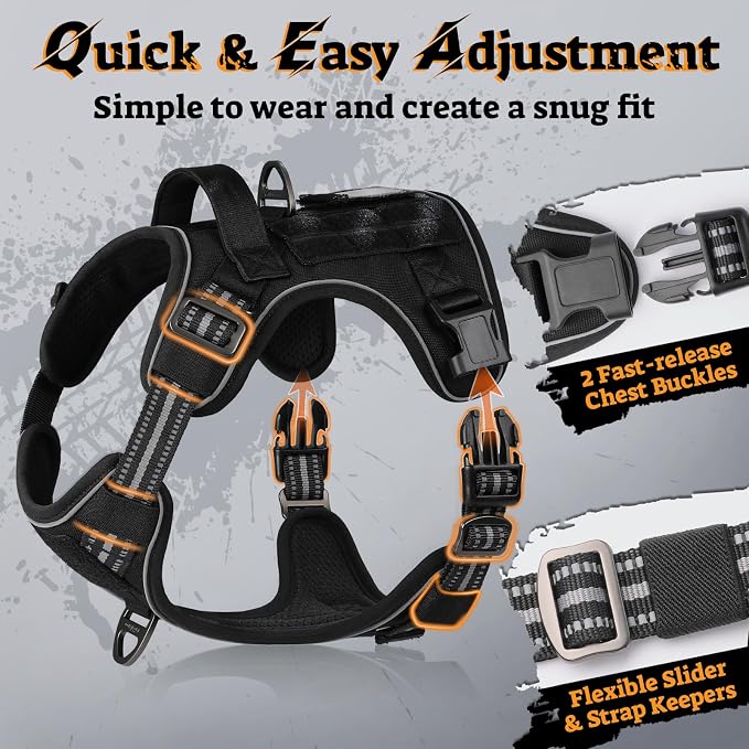 rabbitgoo Tactical Dog Harness for Large Dogs, No Pull Service Pet Vest | Military Molle System & Easy Control Handle, Adjustable and Reflective for Walking and Training, Black, X-Large - Image 2