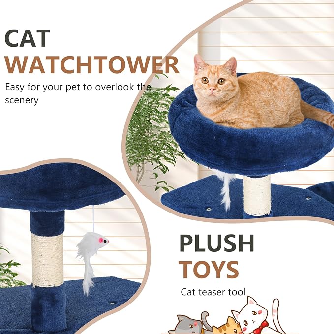 FDW | 36" Cat Tree Tower | Navy Blue | Multi-Level Indoor Activity Center with Sisal Scratching Posts, Condos, Plush Perches, Hanging Cat Toys | Sturdy, Easy to Assemble | for Kittens & Adult Cats - Image 5