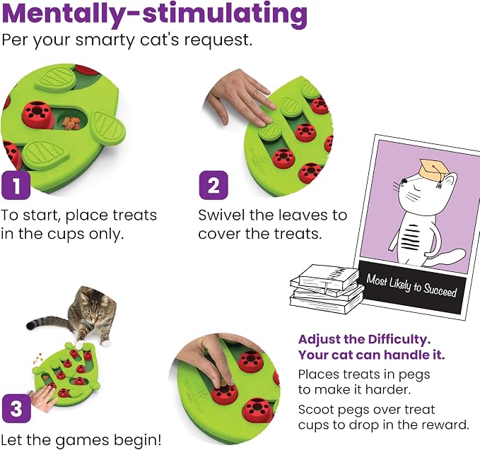 Catstages Nina Ottosson Buggin’ Out Puzzle & Play Cat Toy Treat Puzzle, 14" | Level 2 Intermediate, 16 Hidden Treat Cups, Problem Solving, Interactive Enrichment, Slow Feeder, Indoor Cats & Kittens - Image 5