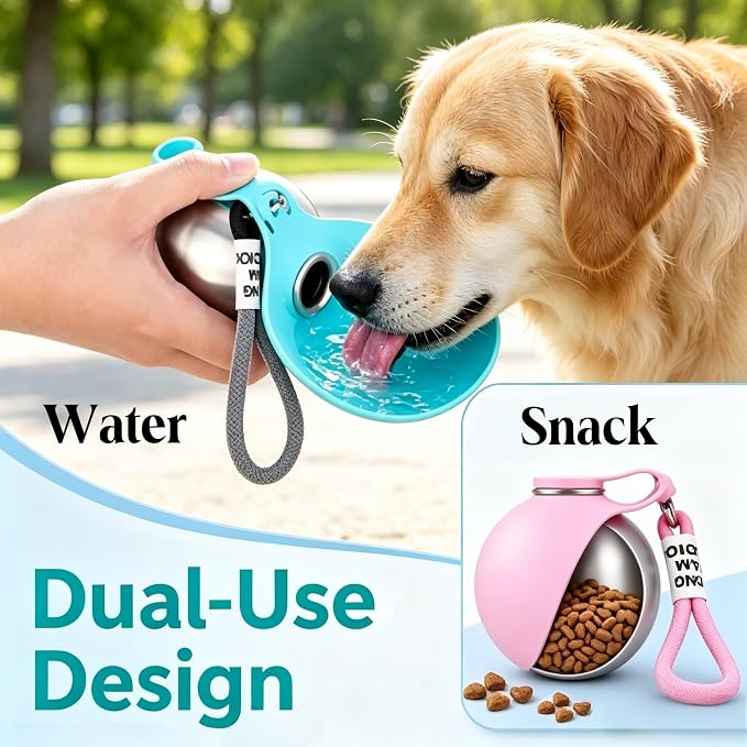 Dog Water Bottle Portable - 2 in 1 Stainless Steel Tumbler with Foldable Round Silicone Ball Bowl, 2-in-1 Leak-Proof Design for Dogs Pet Travel Walking Drinking（Pink） - Image 6