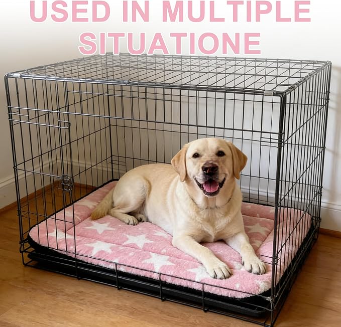 Dog Bed Mat – Soft & Comfortable Dog Kennel Pad for Crate – Durable Crate Bed & Mat for Dogs & Cats – Ideal for Crate, Kennel, and Home Use (Big&Little Stars Pink, L(35"*23"*1.5")) - Image 6
