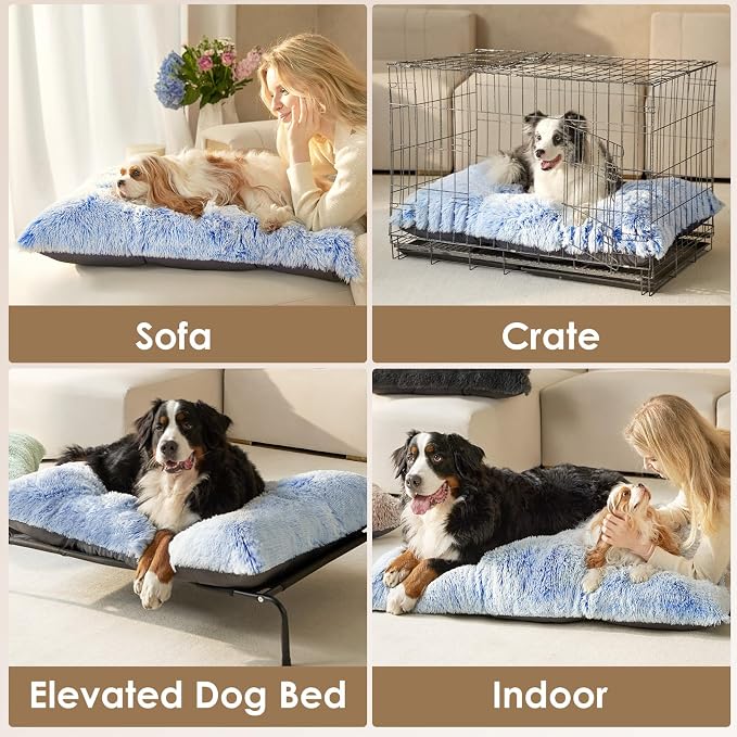 EHEYCIGA Fluffy Dog Crate Bed, Plush Extra Large Dog Pillow, Blue | Xlarge Calming Anti Anxiety Plush Faux Fur Mat for Large size dogs, Washable Soft Warm Dog Pad with Non-Slip Bottom - Image 5