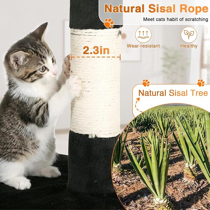 FDW | 54" Cat Tree Tower | Dark Gray | Multi-Level Indoor Activity Center | with Sisal Scratching Posts, Condos, Plush Perches, Hanging Cat Toys | Sturdy, Easy to Assemble | for Kittens & Adult Cats - Image 3