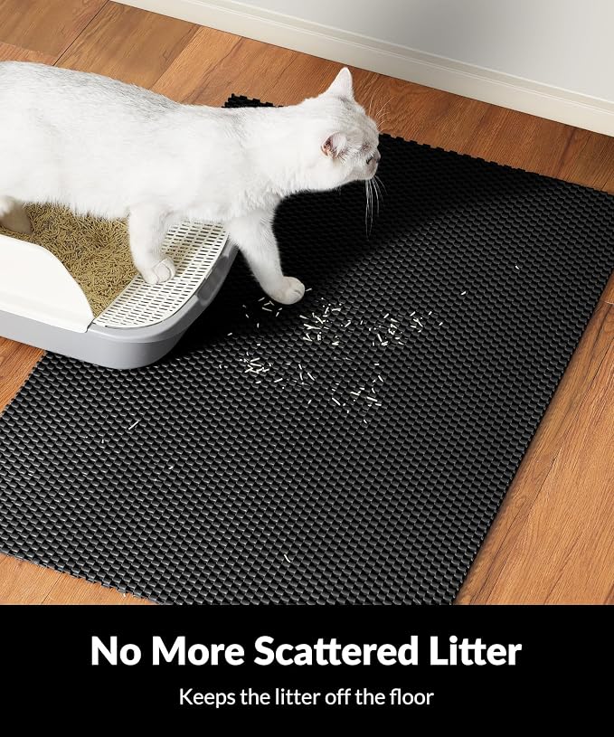 Cooyes Cat Litter Mat - Cut to Fit Any Place, 47"x35" Large Litter Trapping Mat for Litter Box, Easy to Clean, Waterproof & Non-Slip Kitty Pad, Scatter Control to Protect the Floor (Black) - Image 3