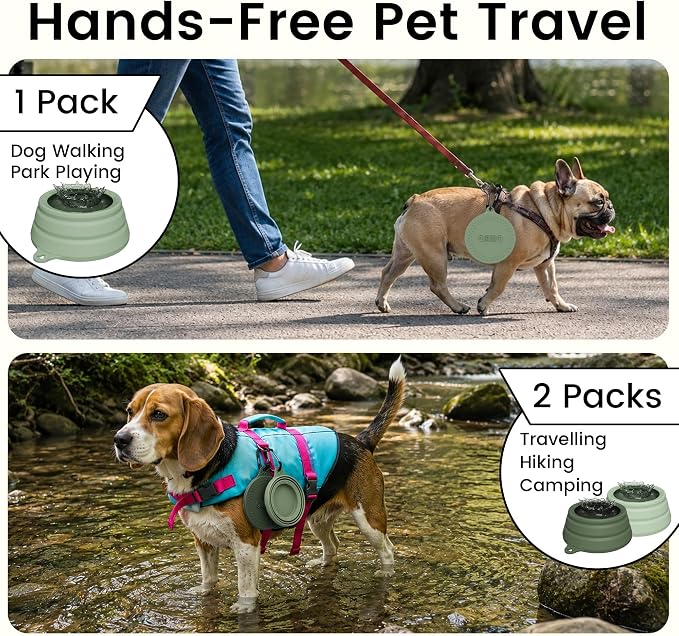 OHMO Spill Proof Collapsible Dog Bowl, 34oz Portable Dog Water Bowl | Low Center Gravity Stability, Tapered Splash Control, Foldable, Dishwasher Safe, Dog Travel Essential, Sage Green - Image 8