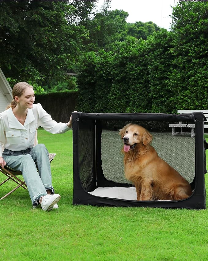 Veraste 42" Soft Collapsible Travel Dog Crate for Large Dogs,Black | 4-Door Foldable Travel Crate,breathable mesh, foldable with storage bag - Image 4