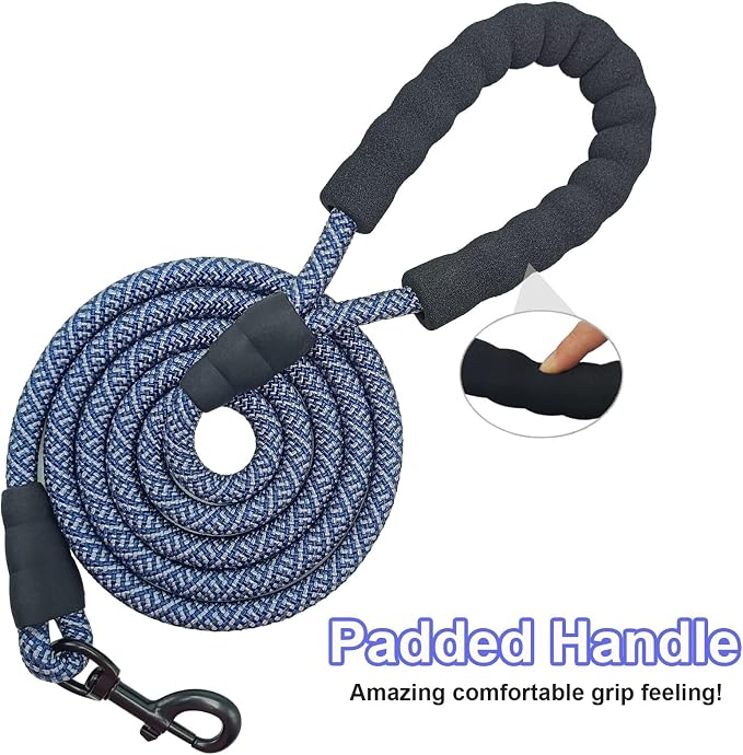 MayPaw Heavy Duty Rope Dog Leash, 6/8/10FT Nylon Pet Leash, Soft Padded Handle Thick Lead Leashes for Large Medium Dogs Walking Jogging (1/2" * 8', Navy) - Image 3