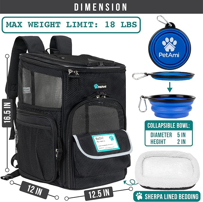 PetAmi Dog Backpack Carrier, Airline Approved 4-Way Entry Cat Backpack Carrier, Ventilated Mesh, Collapsible Pet Carrier for Small Puppy, Kitten, Hiking, Travel Car, Vet, up to 18 lbs, Black - Image 2