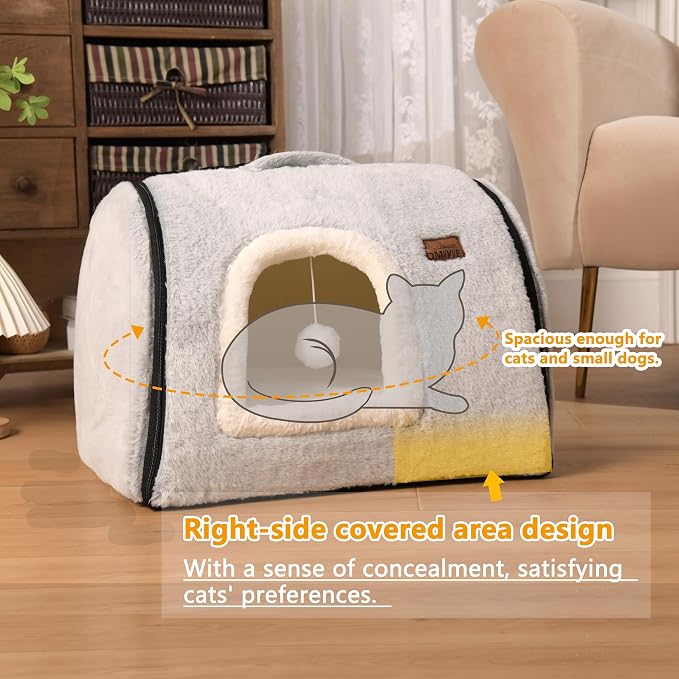 cat Bed cave-cat beds for Indoor Cats,Soft and Comfortable Cute Pet Bed，cat House,with Removable Washable Cushioned Pillow,Enclosed cat Bed,Kitty pet hut、Hideaway,Small Large Dog Tent (Grey) - Image 4
