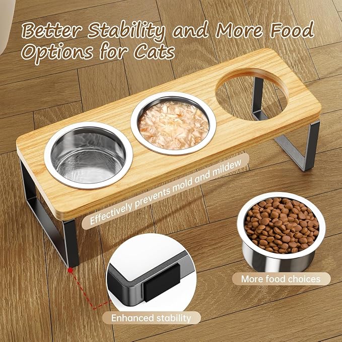 2 Pack Elevated Cat Bowls with 3 Stainless Steel Bowls | 10° Tilted Anti-Vomiting Raised Cat Food Bowl for Small Cats and Puppies Pet Bowl with Stand - Image 3