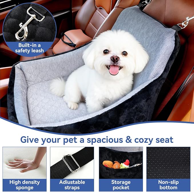Dog Car Seat Under 30 lbs,Double-Cooling/Warm,Washable,Safety Leash | Detachable Elevated Pet Bed with Pockets,Anti-Slip Base for Front & Back Seatset,Car Seat Travel Bed with Storage Pockets - Image 2