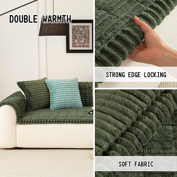 Sofa Couch Cover, Sofa Covers for Dogs Washable, Non-Slip Striped Sofa Slipcovers for Sectional Sofa, Sofa Cover Furniture Protector for L Shaped(Dark Green, 27.6"x 70.9") - Image 2