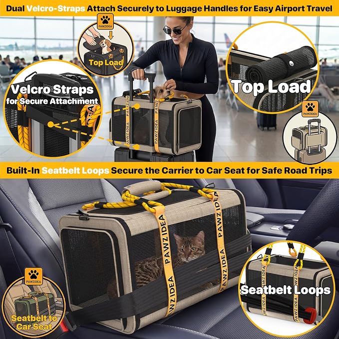 PAWZIDEA Expandable Pet Carrier for Small Cats & Dogs, TSA Airline Approved | 18"×11"×11" Soft-Sided Small Dog Travel Bag, Collapsible Top-Load Cat Carrier for 2 Cats Under Seat, Puppy Car Seat Up 15lbs - Image 6