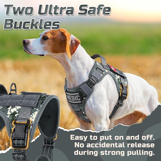 rabbitgoo Tactical Dog Harness for Medium, No Pull Military Service Vest | Molle & Handle, Heavy Duty, Adjustable, Reflective Straps, Easy Control for Training Walking, Grey Camo, Medium - Image 2