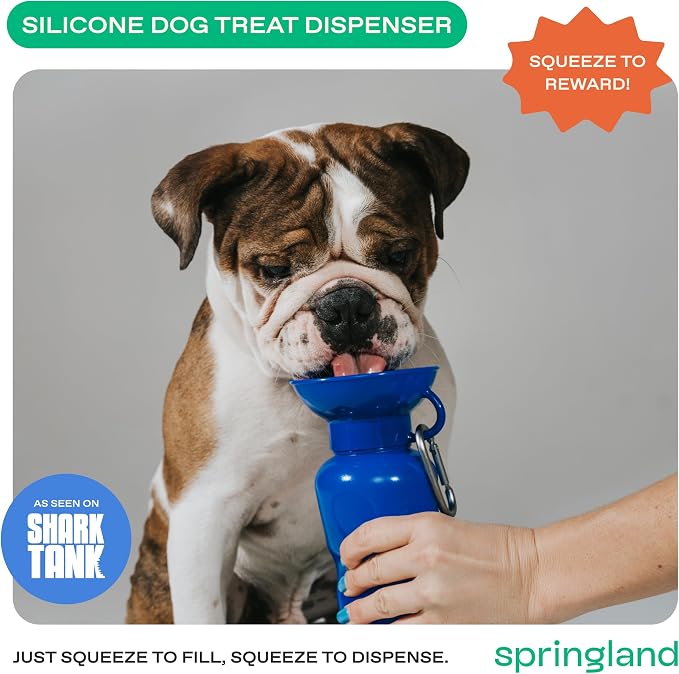 Springland 22oz Classic Portable Dog Water Bottle with Built-in Bowl,Indigo | Leak-proof, BPA-free, one-hand squeeze, for travel & hiking, fits car cup holders, great dog gift, as seen on Shark Tank - Image 2