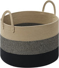 67L Large Woven Blanket Basket, Cotton Rope Baby Laundry Hamper with Handles, Kids Toy Basket for Classroom & Nursery, Soft Round Stuffed Animal Storage, Dog Toy Bin - 20"x13", Black & Brown by Degeyoyo