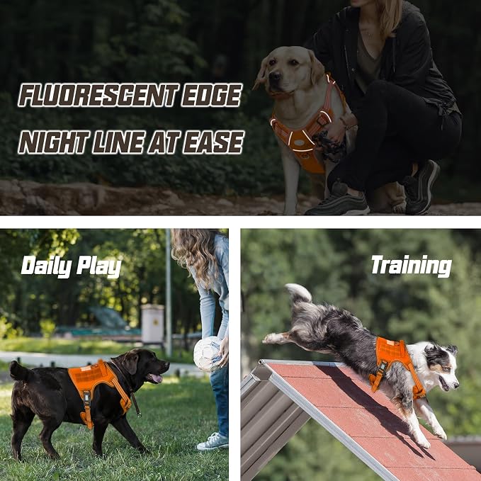 AUROTH Tactical Dog Harness for Large Dogs No Pull Adjustable Pet Harness Reflective K9 Working Training Easy Control Pet Vest Military Service Dog Harnesses Orange L | Easy Control with handle, Adjustable, Reflective, Military K9, for German Shepherd ... - Image 6