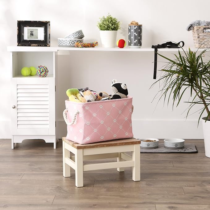 Bone Dry Pet Storage Paw and Bone, Trellis Collection, Small Rectangle, 14x8x9, Pink - Image 4