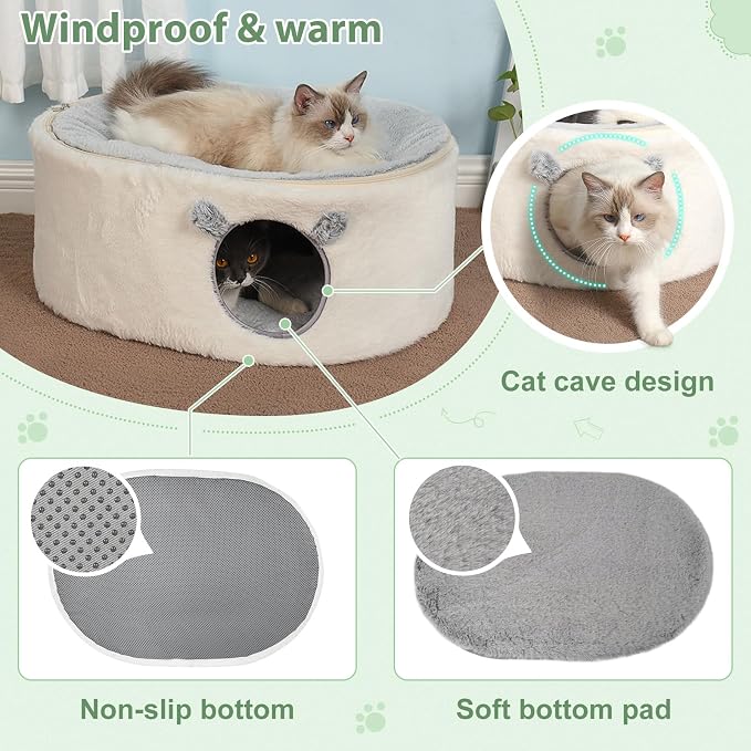 Sunhoo Elevated Cat Beds for Indoor Cats Enclosed House Hideaway Raised Kitty Hammock Large with Washable Cover Kitten Cave Pet Hut Puppy Condo Cubby Plush Cushion Easy Assembly 23.6 * 17.7 * 10.6in - Image 5