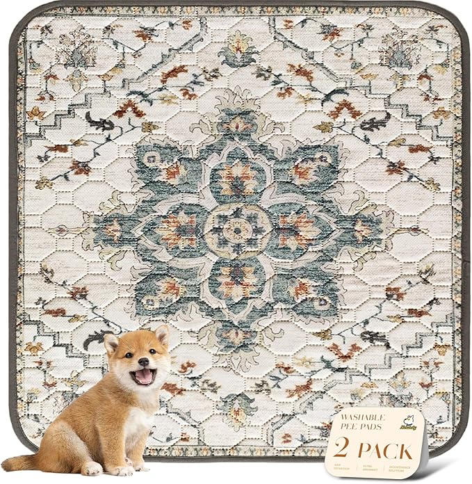 nunubaby Washable Pee Pads for Dogs, Stylish, Non-Slip and Leak-Proof Pee Pads. Reusable Potty Pads for Dogs for Crates and Floors.(Beige/Floral, 36" x36") by Nunubaby