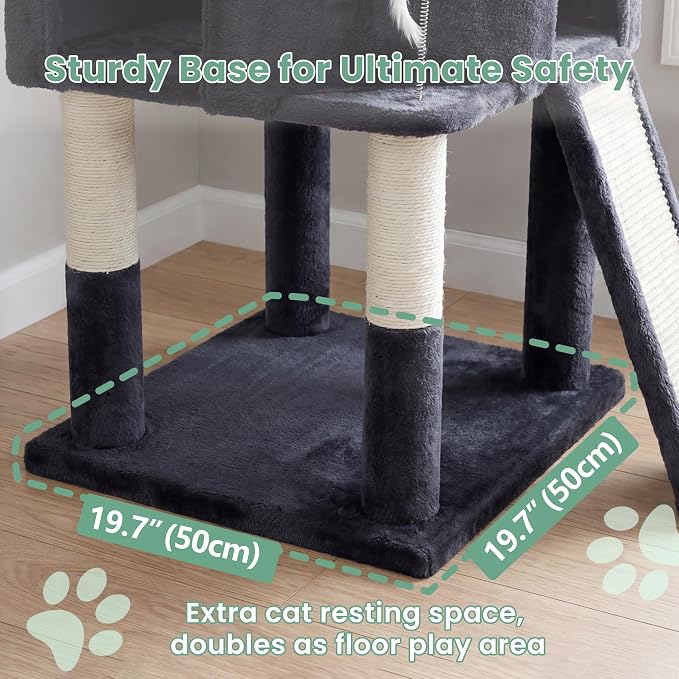 Cat Tree, 61 Inch Tall Cat Tower, Diamond-Shaped Cat Cave VCT001G | Cat Condo with Wide Top Perch & Basket, Sturdy Scratching Post, Interactive Toy for Large Indoor Cats, Smoky Gray - Image 4
