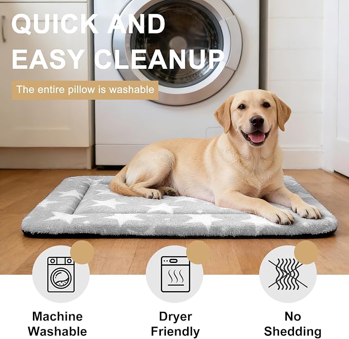 Dog Bed Mat – Soft & Comfortable Dog Kennel Pad for Crate – Durable Crate Bed & Mat for Dogs & Cats – Ideal for Crate, Kennel, and Home Use (Big&Little Stars Grey, L(35"*23"*1.5")) - Image 5