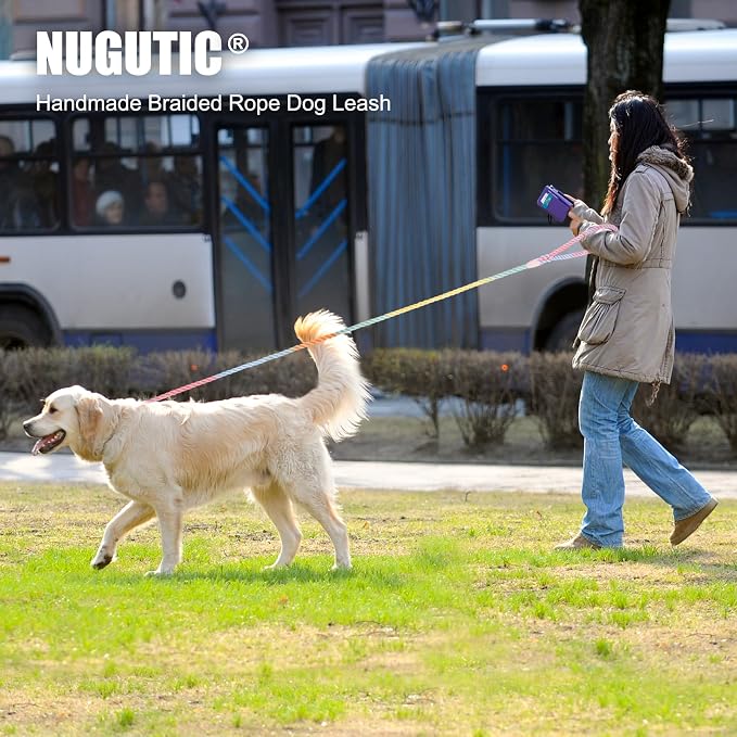 6 FT Handmade Rope Dog Leash for Small Medium and Large Dogs | Soft and Comfortable Grip, New Golden Heavy Duty Metal Clasp, Colorful Rainbow - Image 7