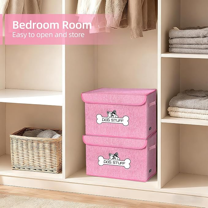 Dog Toy Basket with Lid, Collapsible Box for Pet Accessories | Storage Bin for Living Room, Fabric Container with Handle, Organizer for Small Medium dogs, Pink - Image 4