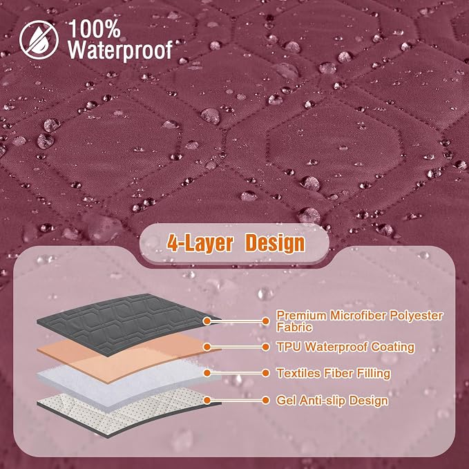 VANSOFY 100% Waterproof Recliner Chair Covers Washable, Burgundy, 30" | Non-Slip, Slipcover with Pocket, Furniture Protector, Elastic Straps, Chair Cover for Pets, Dogs - Image 5