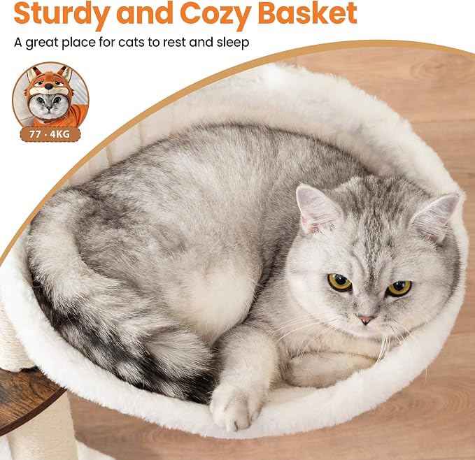 44.8in Modern Wood Cat Tree Tower for Indoor Large Cats with Perch | Multi-level Big Platforms, Sisal Scratching Posts, Cozy Hammock, Washable Pads, Ideal for Windows and Corners, Greige - Image 5