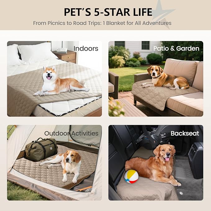 gogobunny 3X Stronger Waterproof Pet Blanket, Scratch Proof Furniture Protector for Dogs Cats, Reversible Cover 32x53 Inch, Dark Beige - Image 2