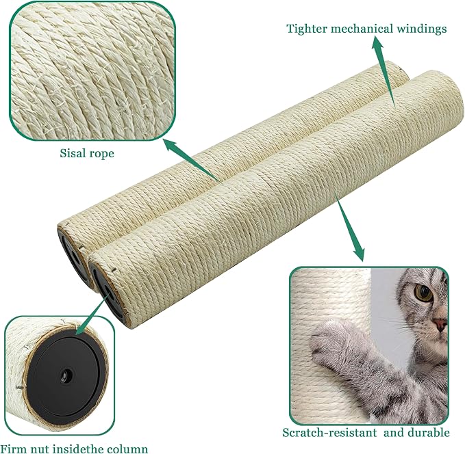 Cat Scratching Post Replacement Pole, 2 PCS 15.7in Cat Tree Replacement Post, Natural Sisal Cat Tree Replacement Parts with M8 Screws, Cat Scratch Post for Refurbishment (15.7in/40cm) - Image 4