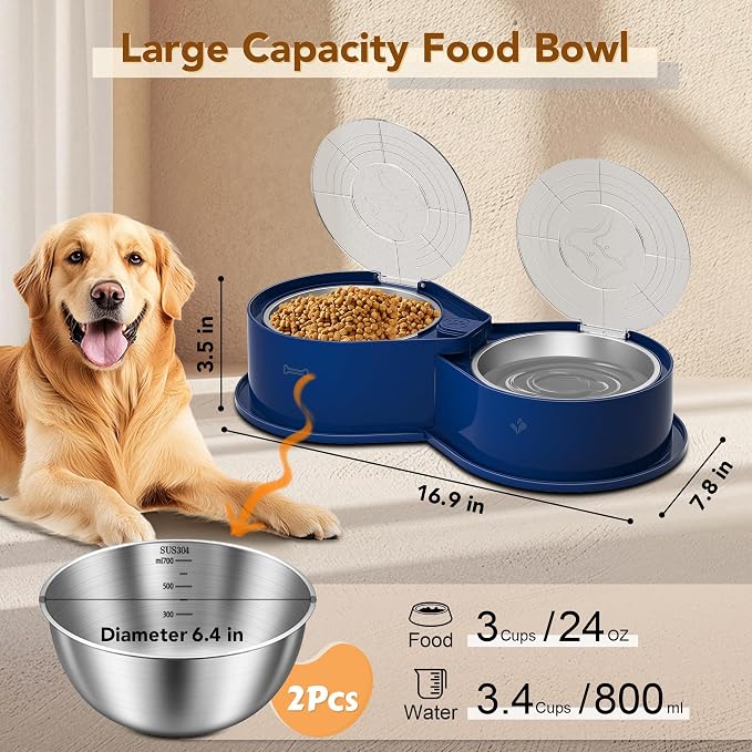Newget 304 Stainless Steel Dog Bowl Set with Lids, 24oz Foldable Pet Dishes | Dual Food & Water Pet Bowl, Anti-Skid, Keeps Food Fresh, Easy to Install, for Small - Large Dogs/Cats - Indoor & Outdoor Use - Image 2